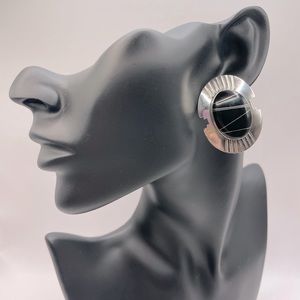 FRED MALONEY Vintage Navajo Sterling Silver Onyx Earrings